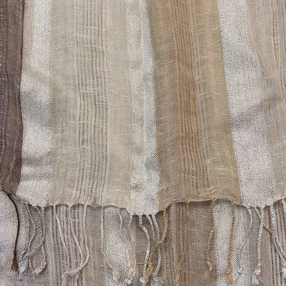 CEJON linen blend metallic striped scarf with fringe